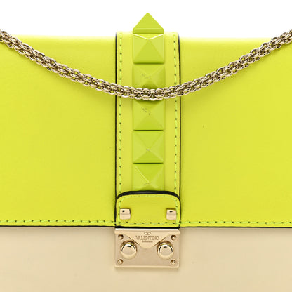 Valentino Garavani Vitello Medium Glam Lock Rockstud Flap Yellow Fluo Light Ivory 7 of 11