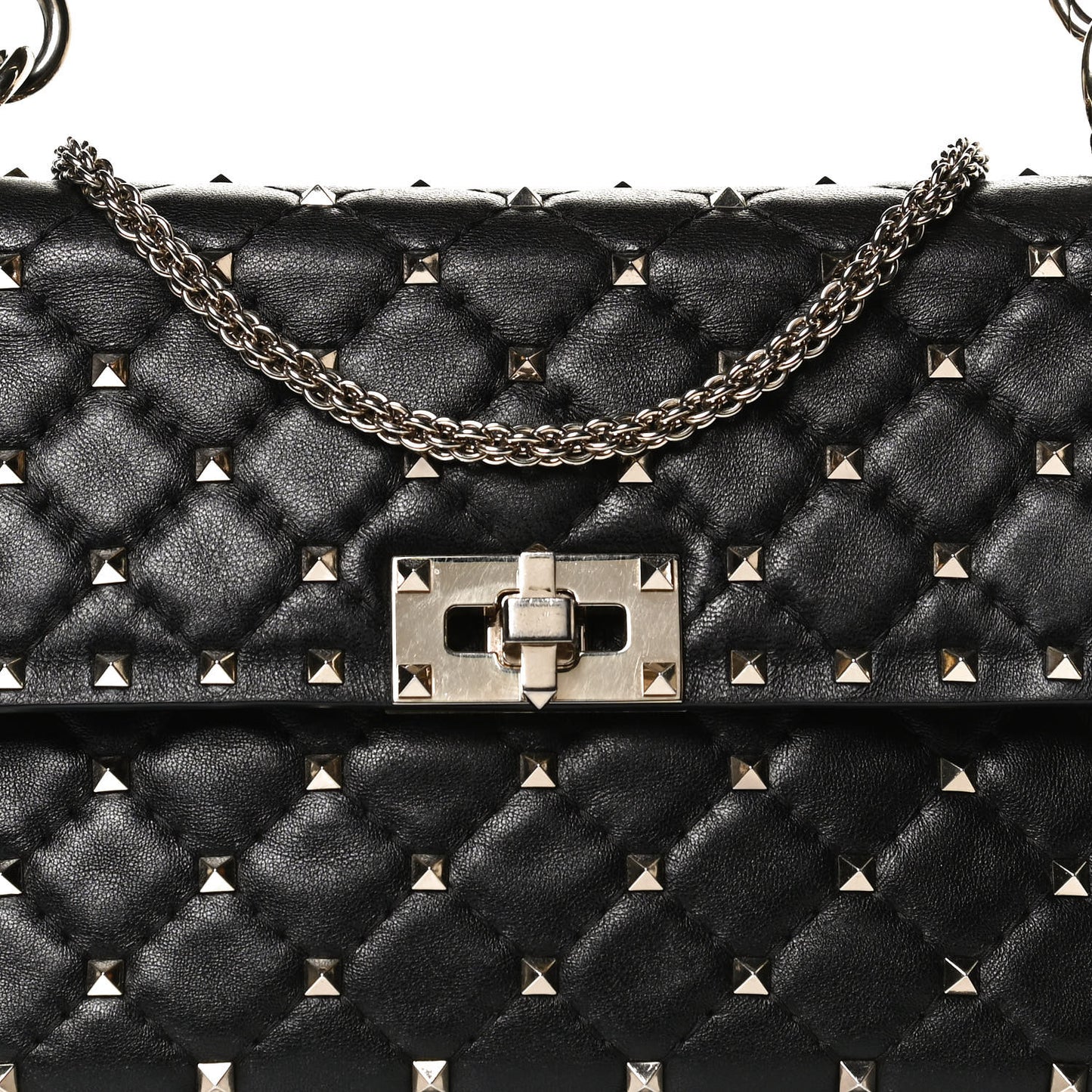 Lambskin Medium Rockstud Spike Shoulder Bag Black