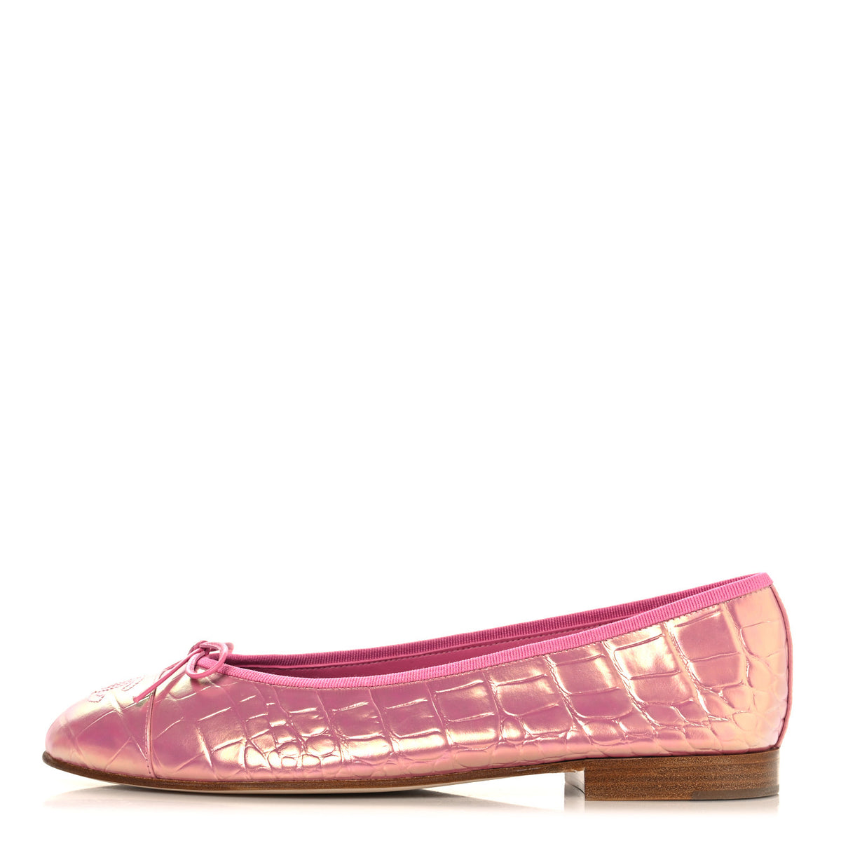 Chanel Iridescent Calfskin Crocodile Embossed Ballerina Flats 40 Pink 1 of 10