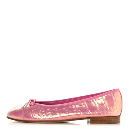 Chanel Iridescent Calfskin Crocodile Embossed Ballerina Flats 40 Pink 1 of 10