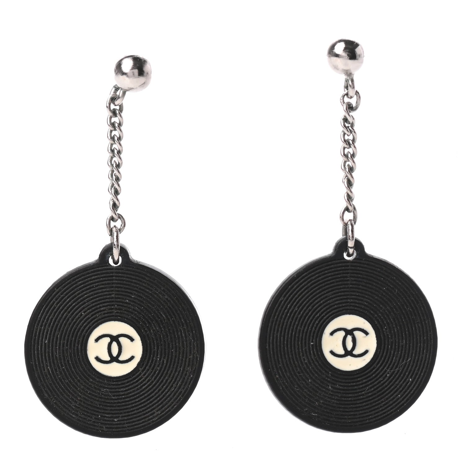 Chanel Resin CC Record Drop Earrings Black 1 of 3