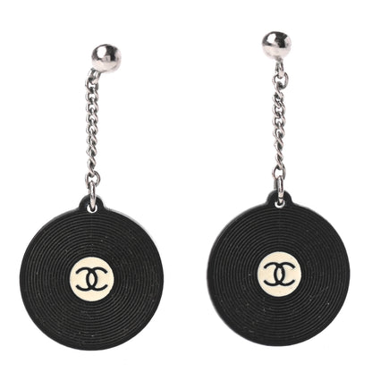 Chanel Resin CC Record Drop Earrings Black 1 of 3