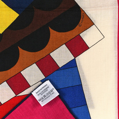 Hermes Cashmere Silk Cheval De Fete Shawl 140 Rose Vif White Multicolor 3 of 3