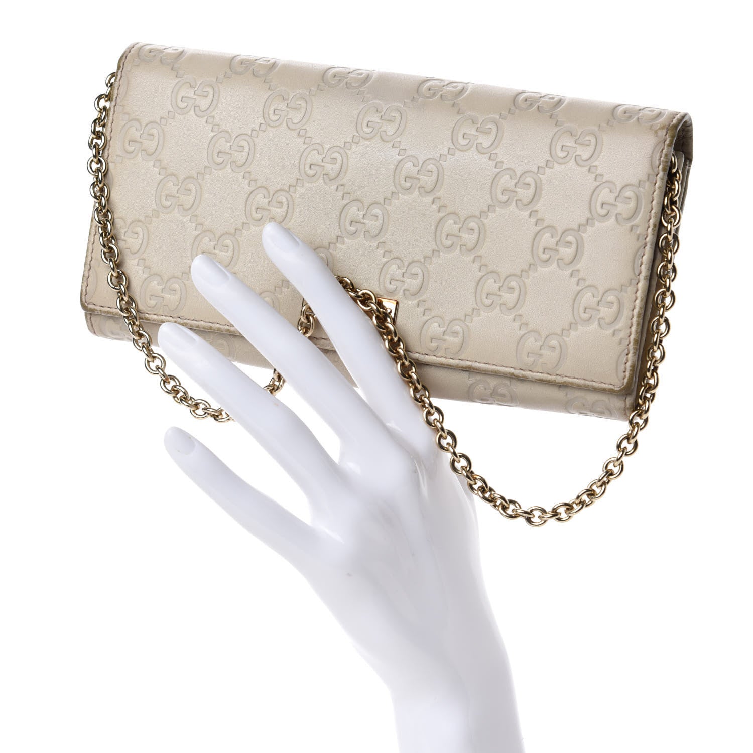 Gucci Guccissima Margaux Calfskin Metal Bar Chain Wallet Off White 2 of 16