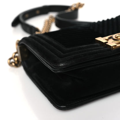 Chanel Velvet Chevron Quilted Small Boy Flap Black 9 of 11