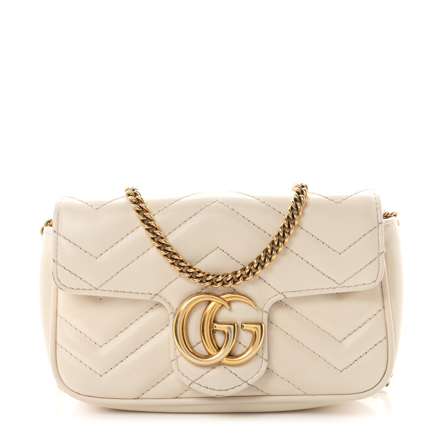 Calfskin Matelasse Super Mini GG Marmont Shoulder Bag White