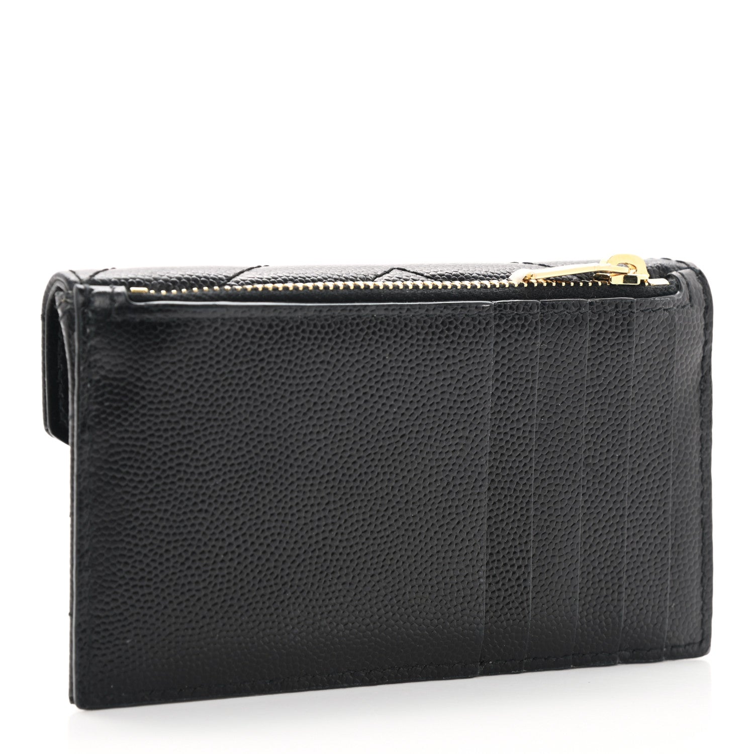 Saint Laurent Grain De Poudre Matelasse Chevron Monogram Compact Wallet Black 3 of 6