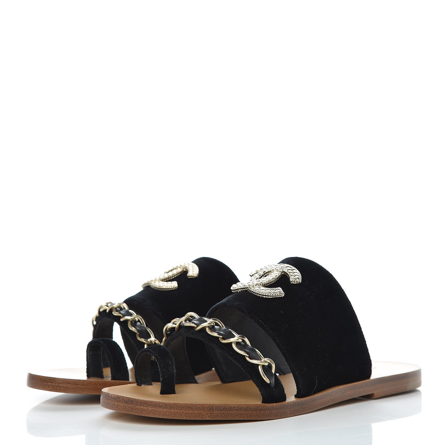 Chanel Velvet Chain Mule Sandals 36 Black 3 of 9