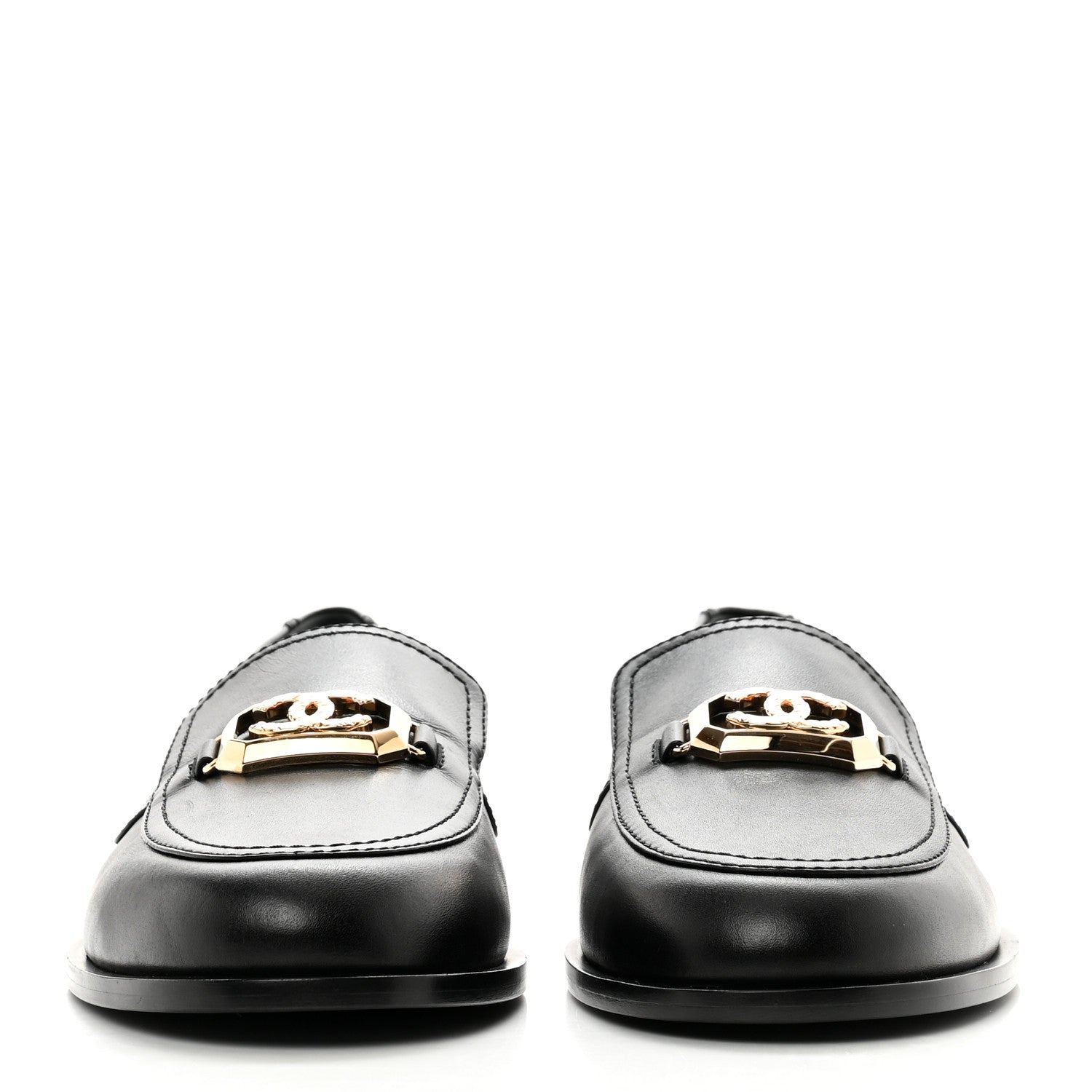 Chanel Shiny Calfskin Metal CC Mocassin Loafers 40.5 Black 2 of 9