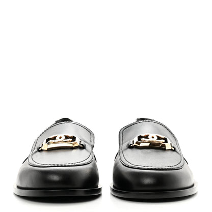 Chanel Shiny Calfskin Metal CC Mocassin Loafers 40.5 Black 2 of 9