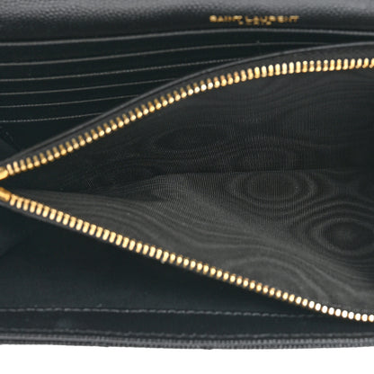 Saint Laurent Grain De Poudre Matelasse Chevron Monogram Chain Wallet Black 6 of 12