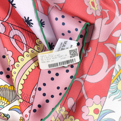 Hermes Silk Le Premier Chant Scarf 90 Vieux Rose Vert Jaune 5 of 5