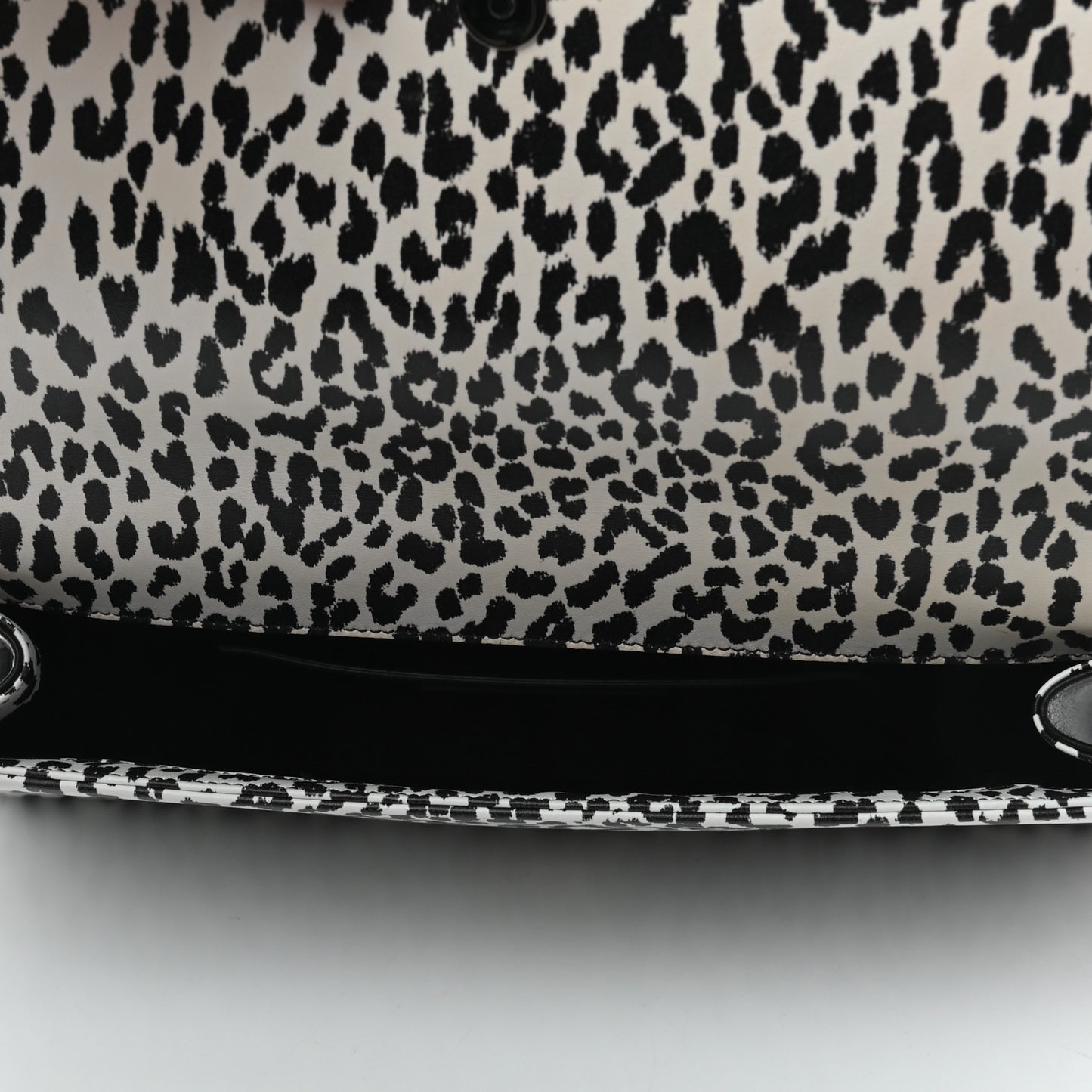 Calfskin Monogram Printed Leopard Cassandre Clutch Black White