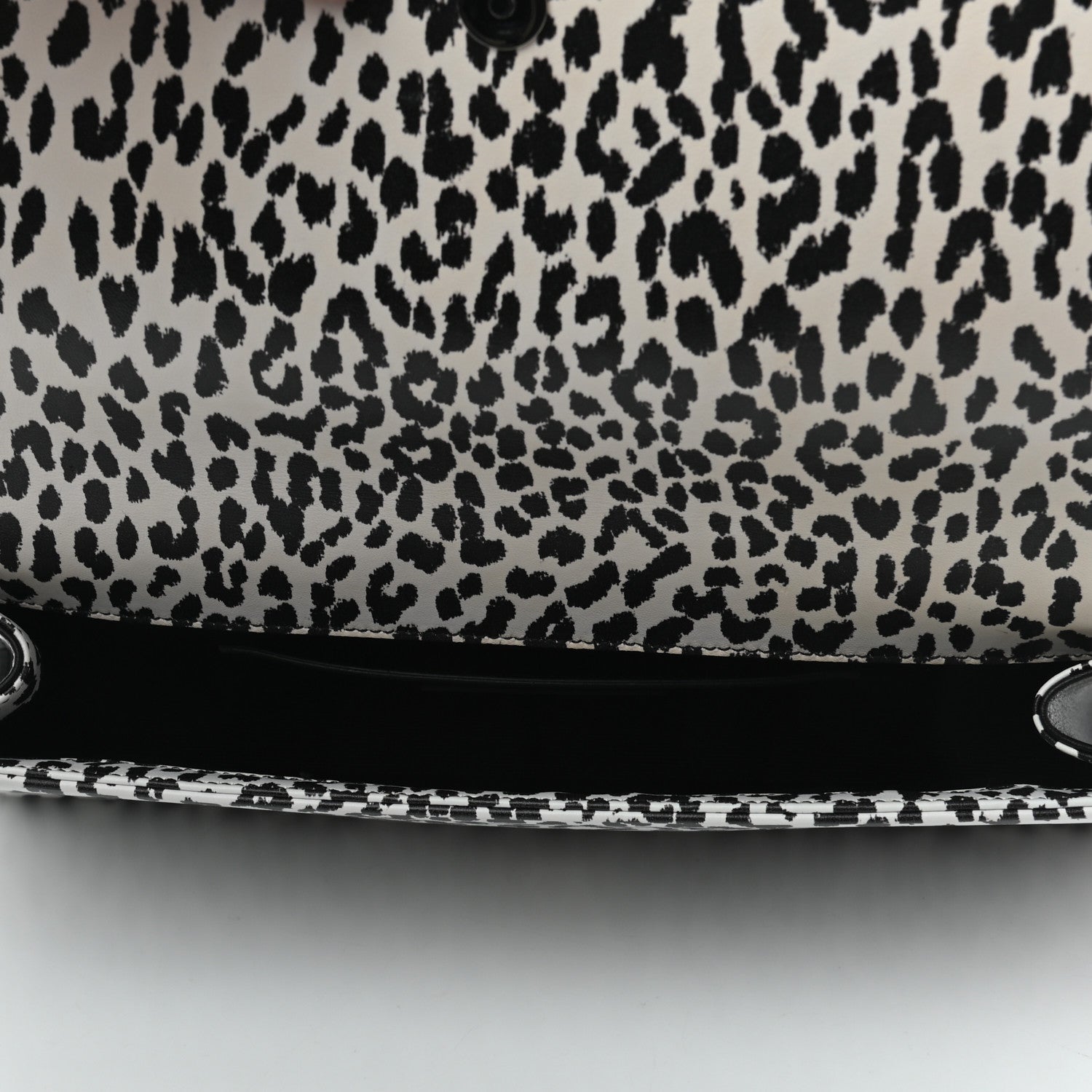 Saint Laurent Calfskin Monogram Printed Leopard Cassandre Clutch Black White 5 of 7