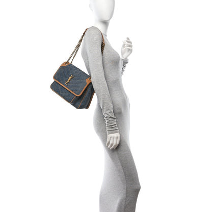 Saint Laurent Denim Suede Monogram Medium Niki Chain Satchel Blue Cinnamon 2 of 11