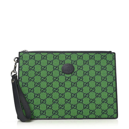 Gucci Monogram Multicolor Retro Interlocking G Wristlet Pouch Green Blue 1 of 5