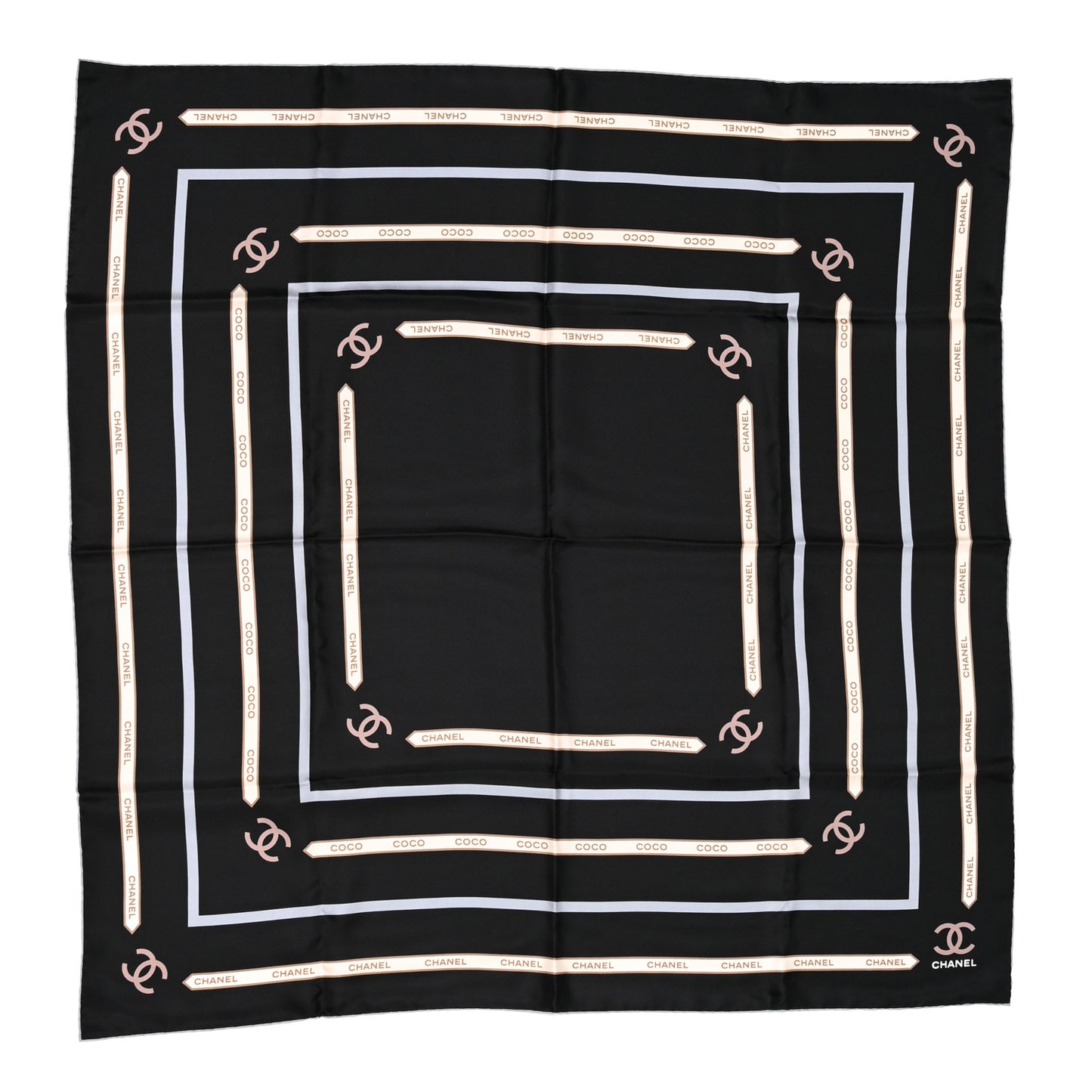 Silk CC Ribbon Square Scarf Ecru Black Light Pink