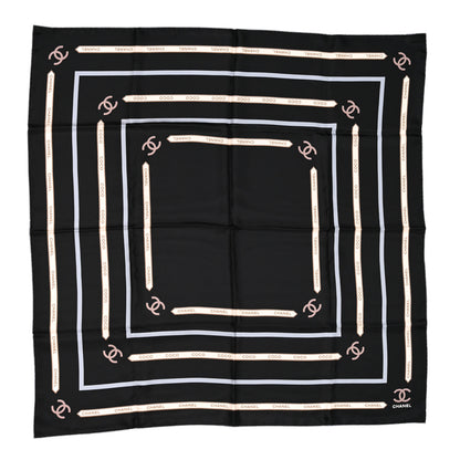 Chanel Silk CC Ribbon Square Scarf Ecru Black Light Pink 1 of 3