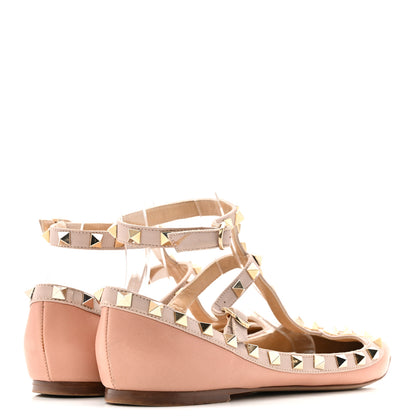 Valentino Garavani Calfskin Nappa Rockstud Cage Ballerina Flats 38 Grey Pink Poudre 5 of 15