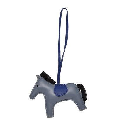 Hermes Milo Lambskin Grigri Rodeo Horse Bag Charm MM Bleu Lin Electrique Bleu Noir 1 of 3
