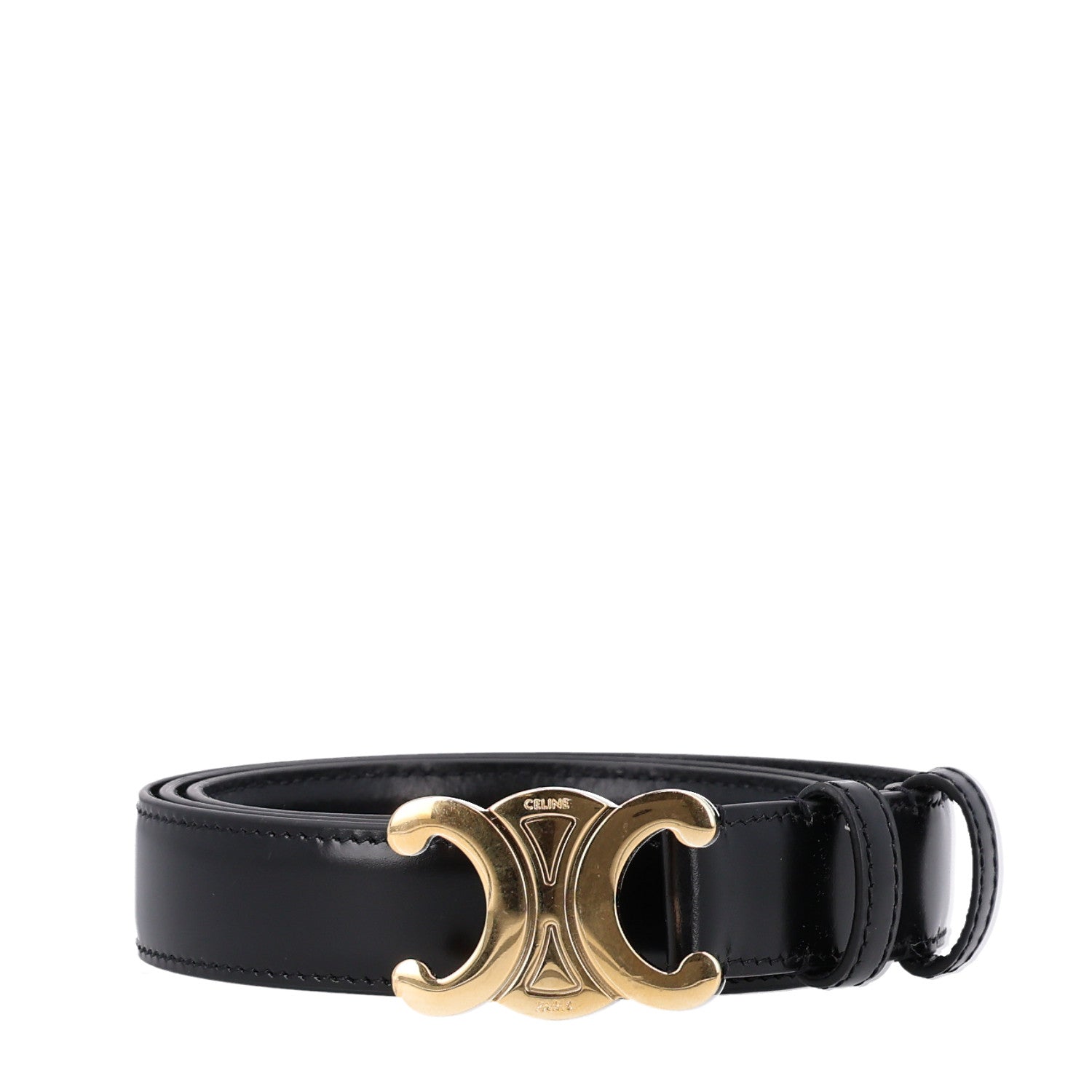 Celine Box Calfskin Medium 25mm Triomphe Belt 90 36 Black 1 of 6