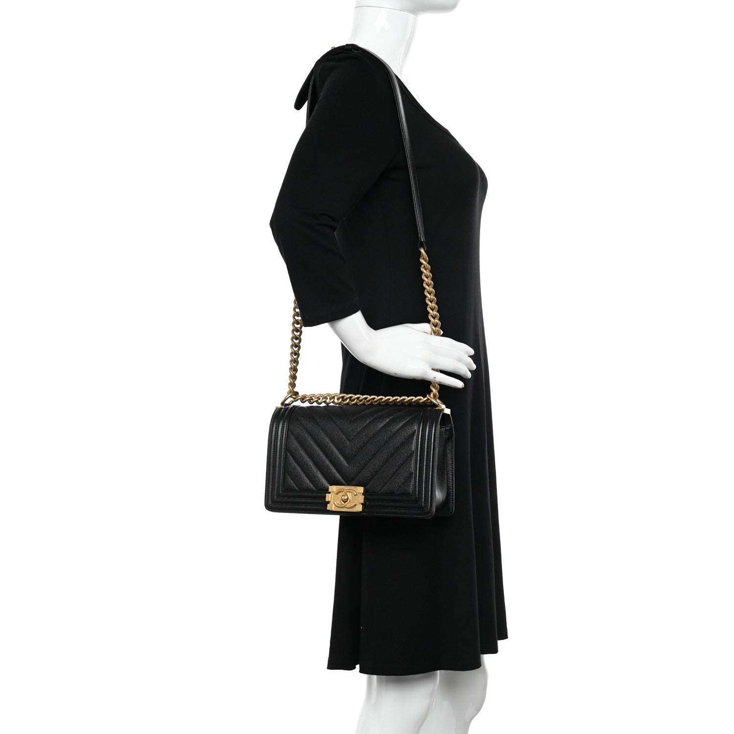 Chanel Caviar Chevron Quilted Medium Boy Flap Black 2 of 12