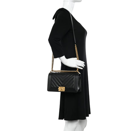 Chanel Caviar Chevron Quilted Medium Boy Flap Black 2 of 12