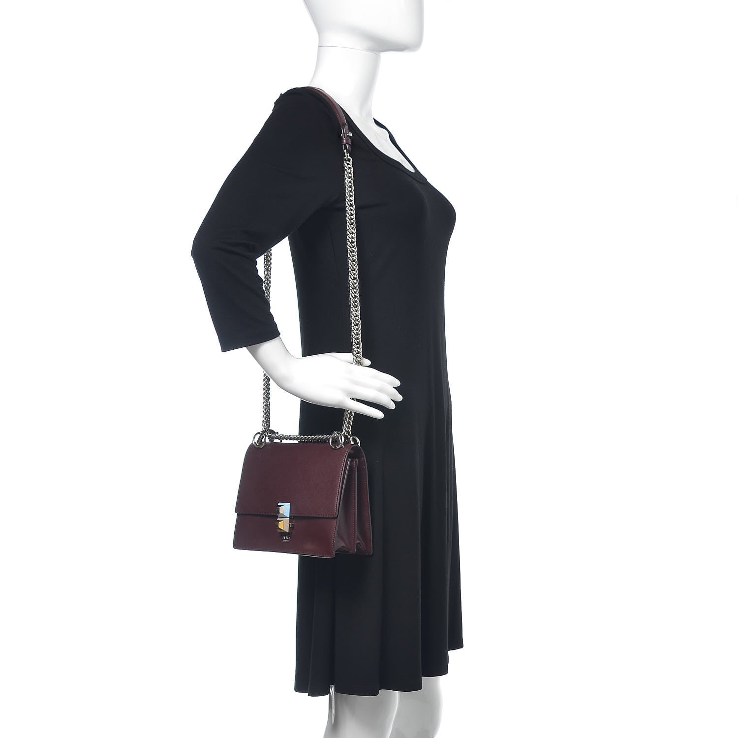 Fendi Vitello Liberty Studded Small Kan I Shoulder Bag Bordeaux Multicolor 2 of 10