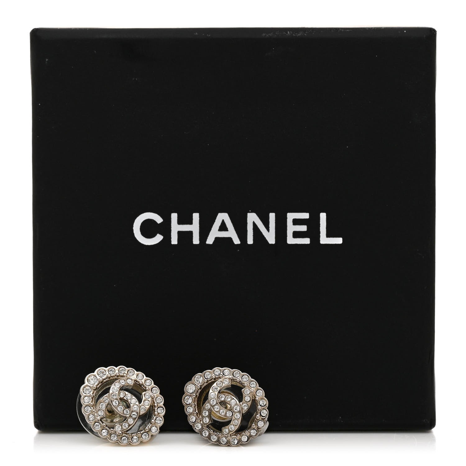 Chanel Crystal CC Oval Earrings Silver 5 of 5