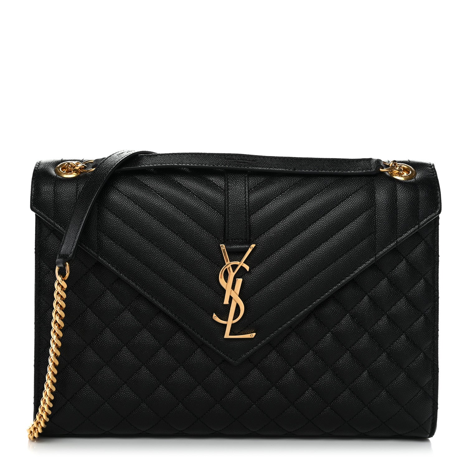 Saint Laurent Grain De Poudre Textured Mixed Matelasse Large Triquilt Monogram Satchel Black 1 of 12