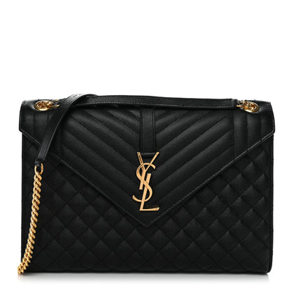 Saint Laurent Grain De Poudre Textured Mixed Matelasse Large Triquilt Monogram Satchel Black 1 of 12