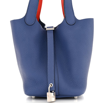 Hermes Taurillon Clemence Swift Eclat Picotin Lock 18 PM Bleu Brighton Capucine 8 of 11