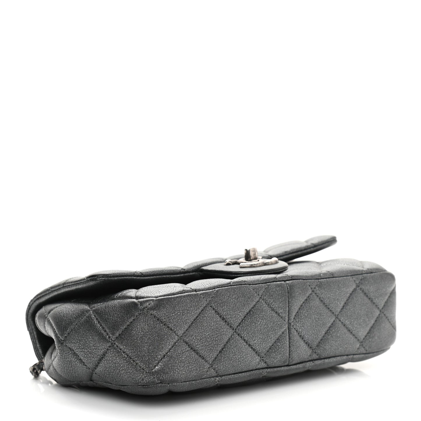 Iridescent Goatskin Quilted Small CC Eyelet Flap Dark Silver