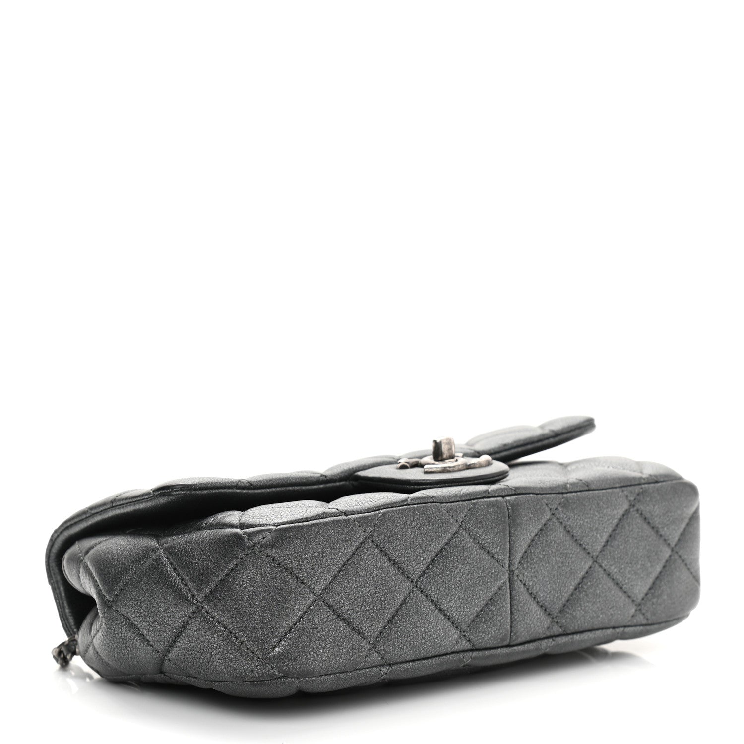 Chanel Iridescent Goatskin Quilted Small CC Eyelet Flap Dark Silver 4 of 11