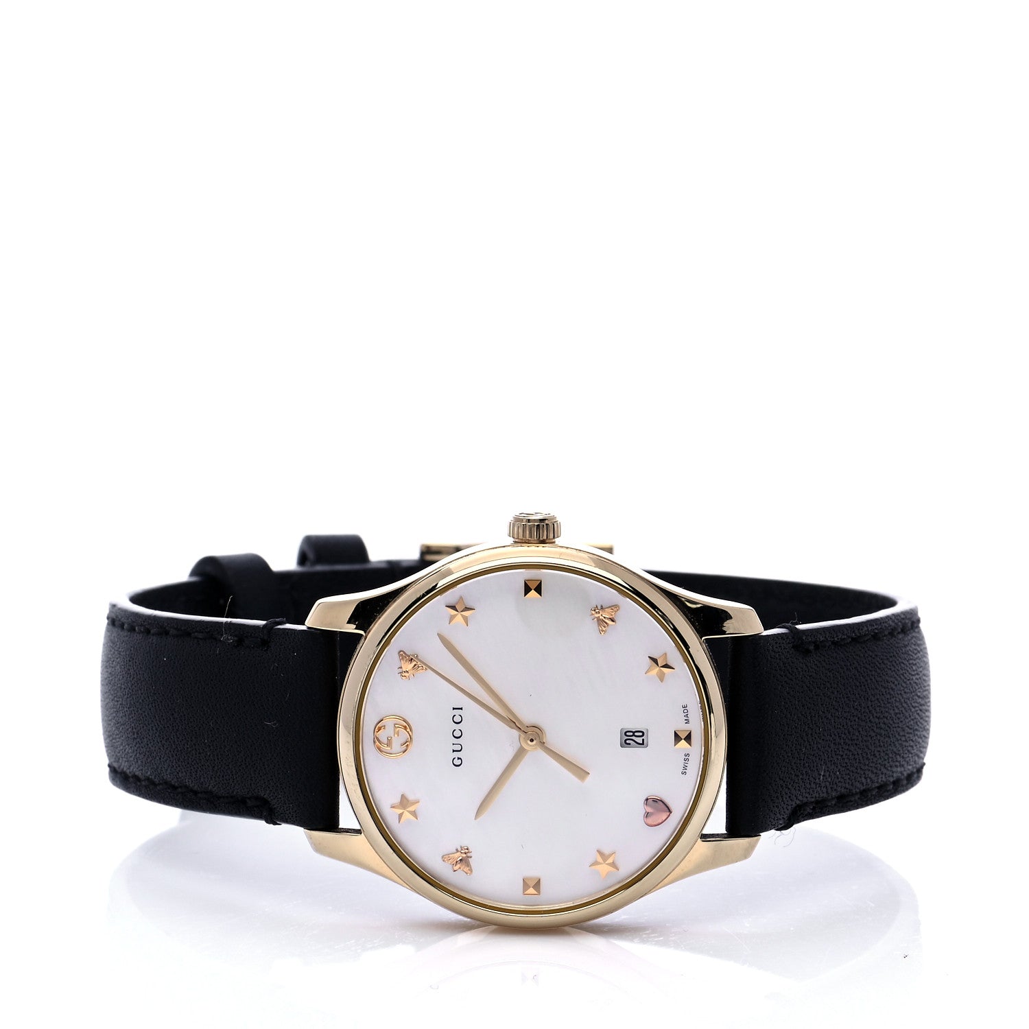Gucci Stainless Steel Calfskin Mother of Pearl 29mm G-Timeless Charm Quartz Watch 2 of 9