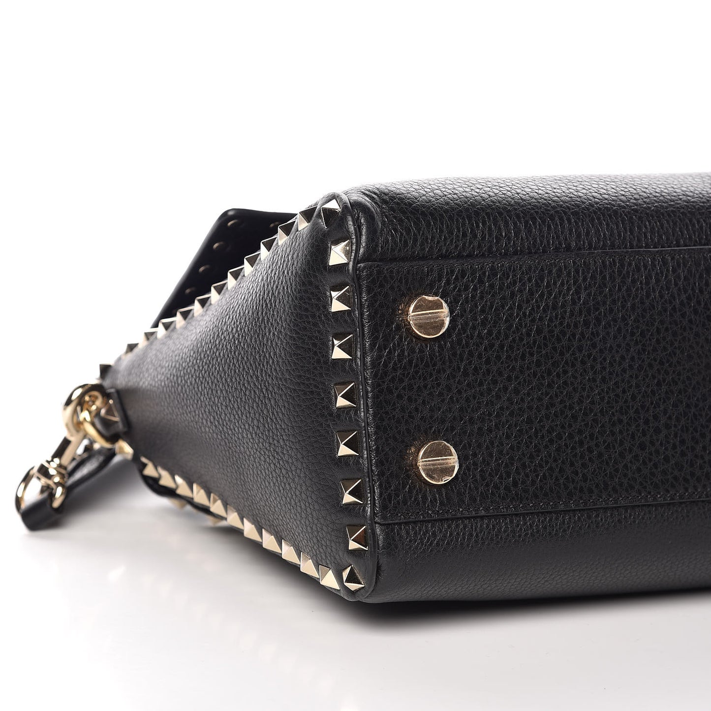 Pebbled Calfskin Rockstud Top Handle Shoulder Bag Black