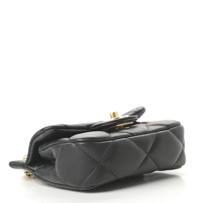 Chanel Calfskin Quilted Lady Handle Flap Card Holder With Chain Black 4 of 12