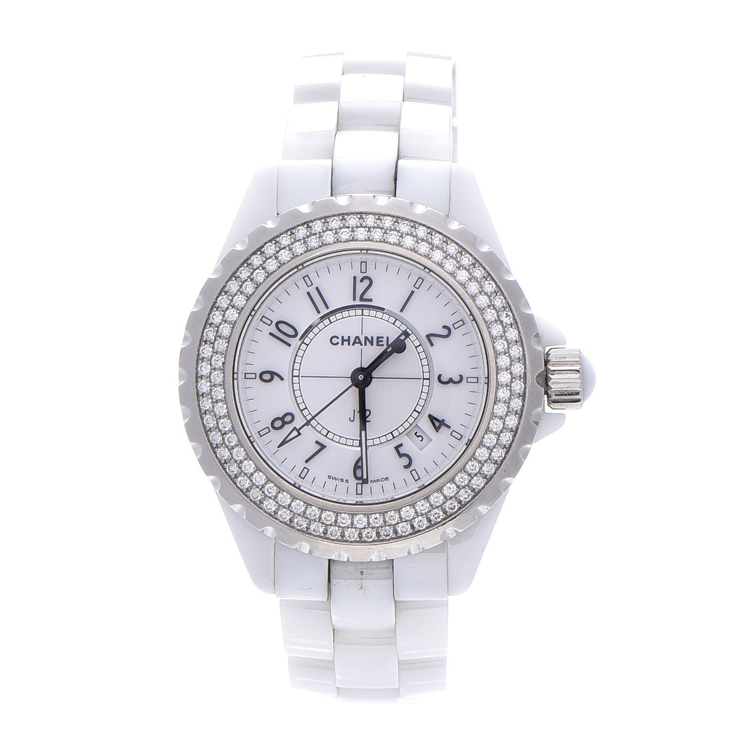 Stainless Steel Ceramic Diamond Pave Bezel 33mm J12 Quartz Watch White