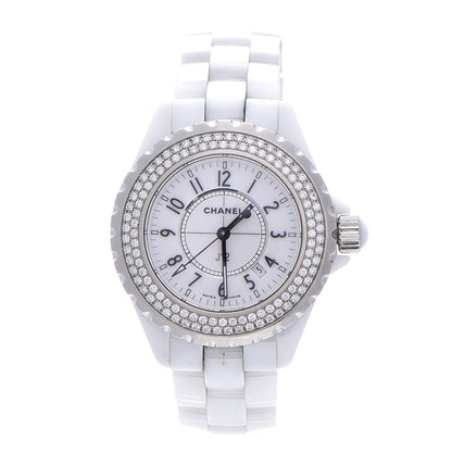 Chanel Stainless Steel Ceramic Diamond Pave Bezel 33mm J12 Quartz Watch White 1 of 2