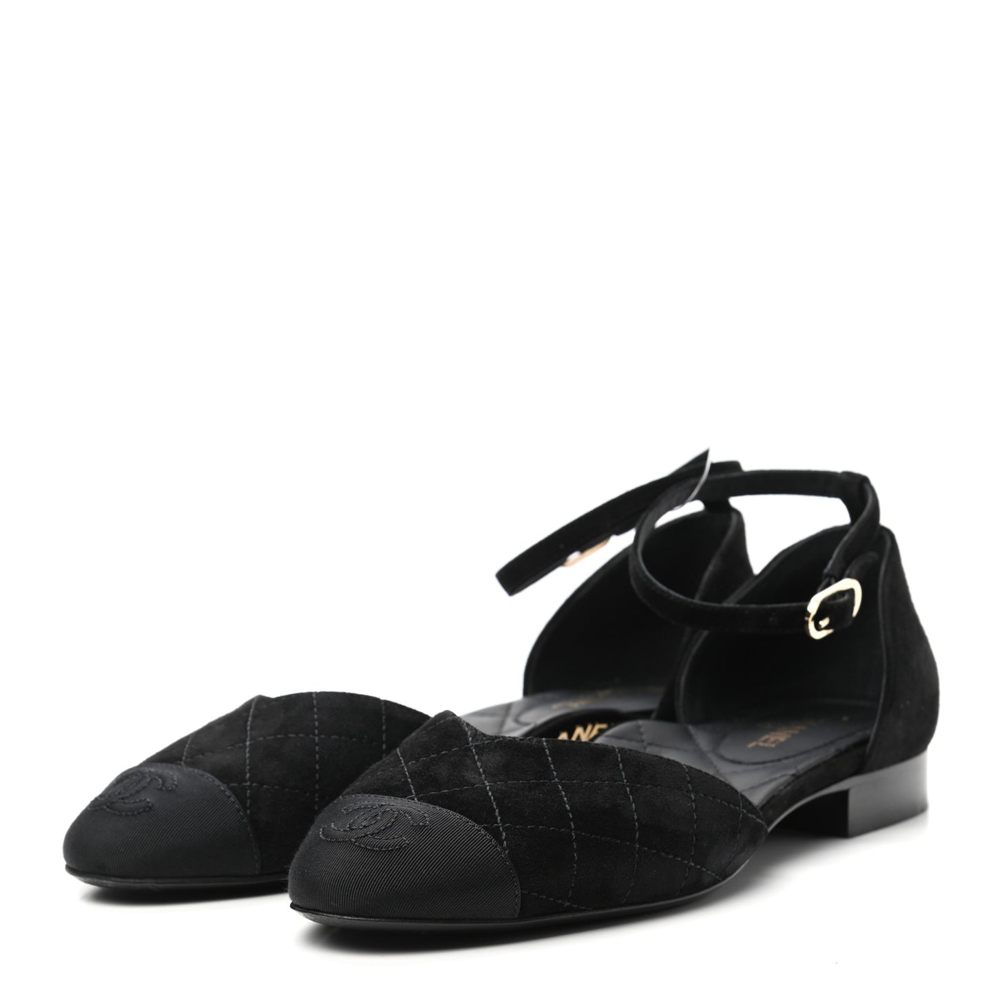 Grosgrain Cap Toe CC Ankle Strap Sandals 37 Black
