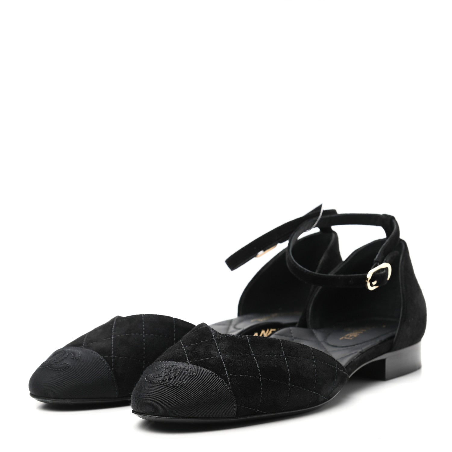 Chanel Grosgrain Cap Toe CC Ankle Strap Sandals 37 Black 3 of 9