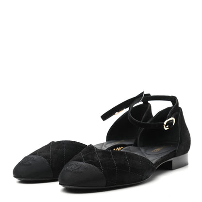 Chanel Grosgrain Cap Toe CC Ankle Strap Sandals 37 Black 3 of 9