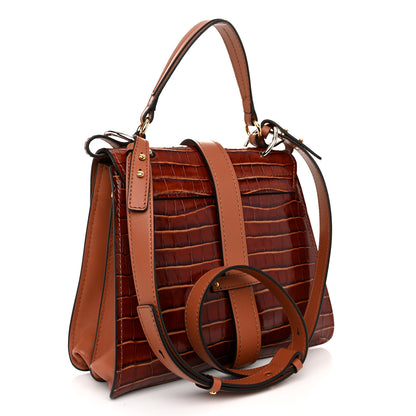 Chloe Calfskin Crocodile Embossed Large Aby Day Shoulder Bag Chestnut Brown 3 of 10