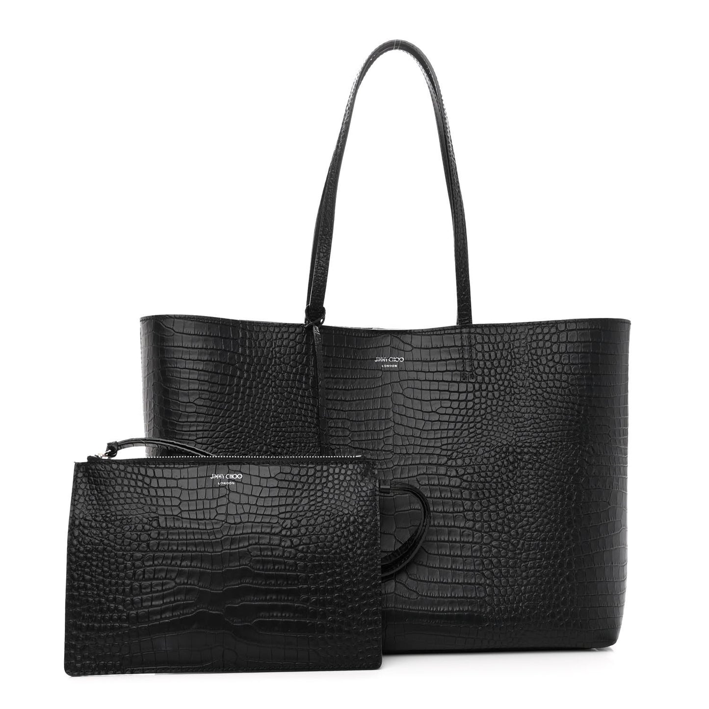 Calfskin Crocodile Embossed Nine2Five East West Tote Black