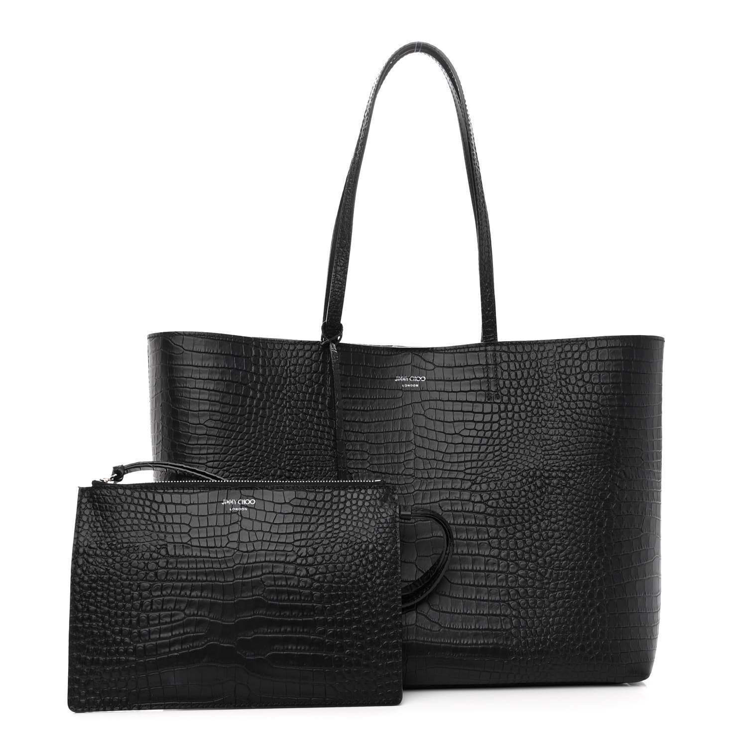 Jimmy Choo Calfskin Crocodile Embossed Nine2Five East West Tote Black 1 of 12