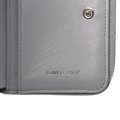 Saint Laurent Calfskin Crocodile Embossed Monogram Compact Wallet Mouse Grey 6 of 11