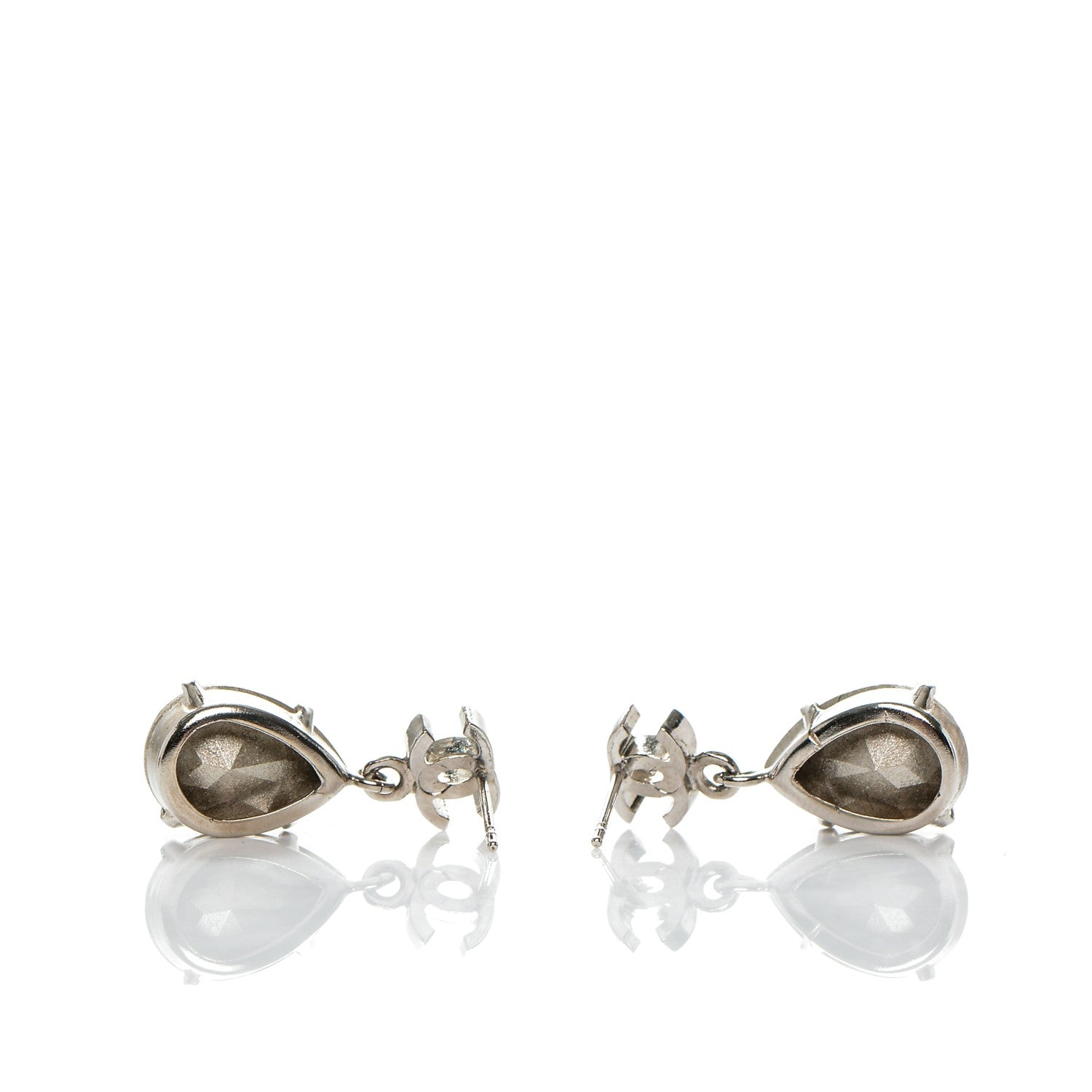 Chanel Crystal CC Drop Earrings Silver 3 of 4