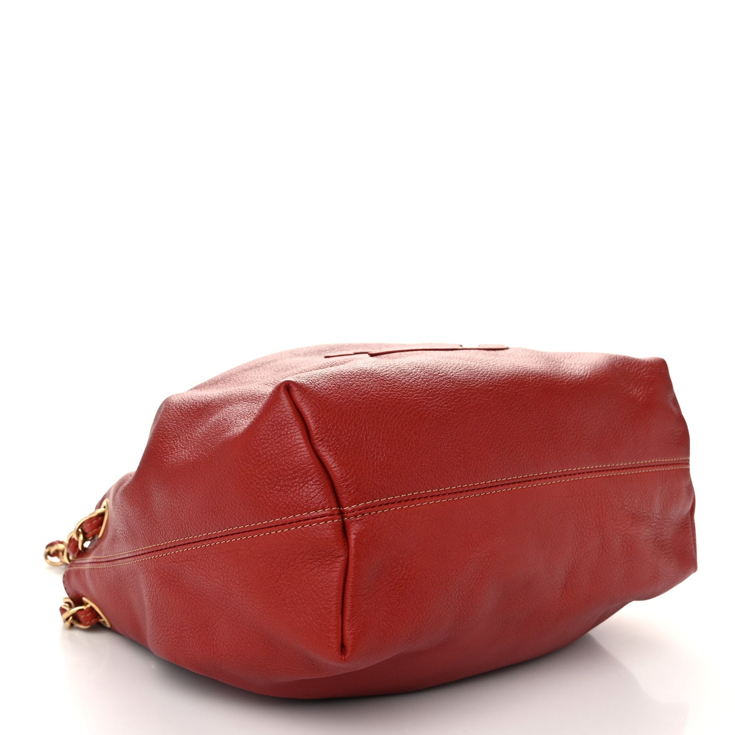 Grained Calfskin CC Drawstring Bucket Bag Red