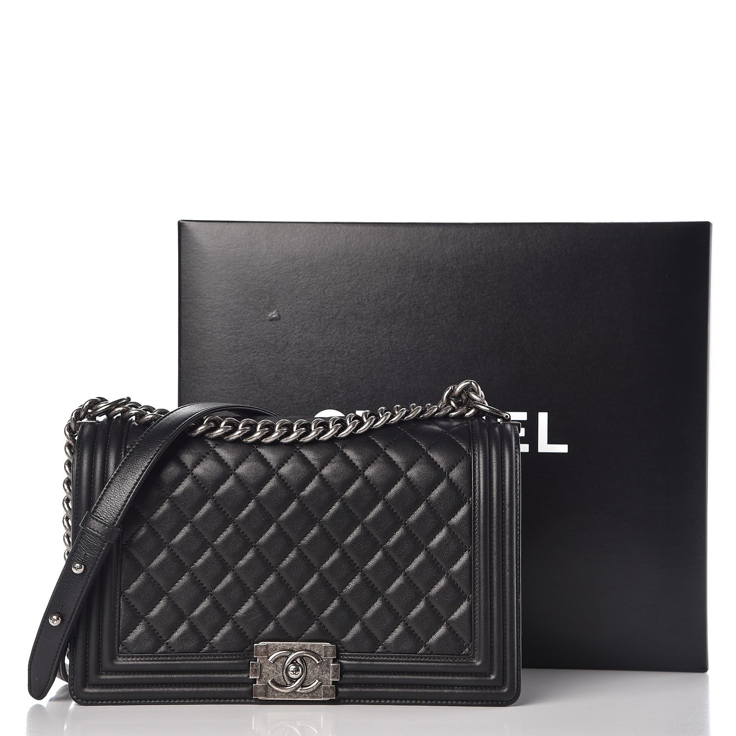 Chanel Metallic Calfskin Quilted New Medium Boy Flap Black 9 of 9