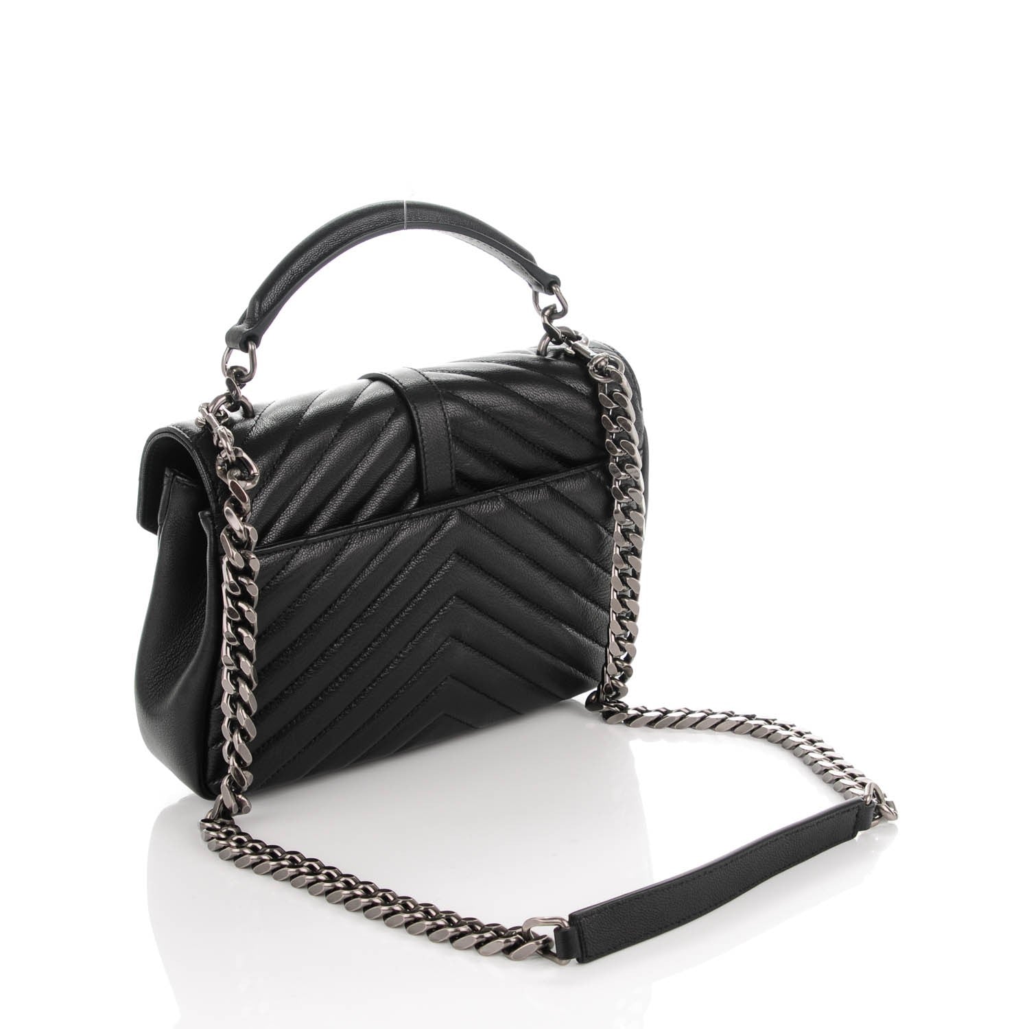 Saint Laurent Sheepskin Matelasse Chevron Monogram Medium College Bag Black 3 of 7